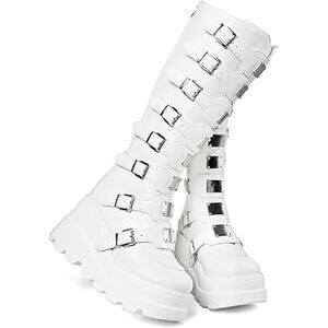 Celnepho Womens Size 10.5 White Faux Leather 3.5" Wedge Platform Knee High Boots